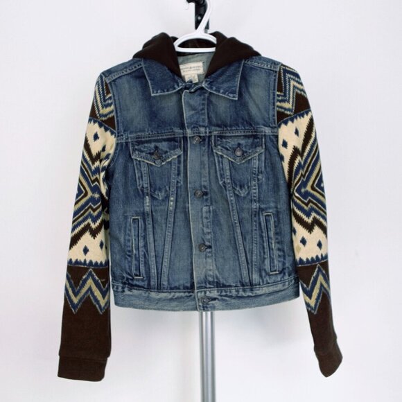 Sz S - Ralph Lauren Denim & Supply Southwest Knit-Sleeve Trucker Denim Jacket - Picture 2 of 13